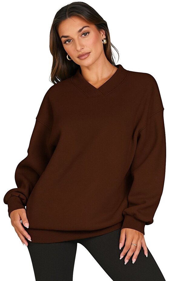 Oversize V-Neck Sling Sleeve Detail Sweatshirt