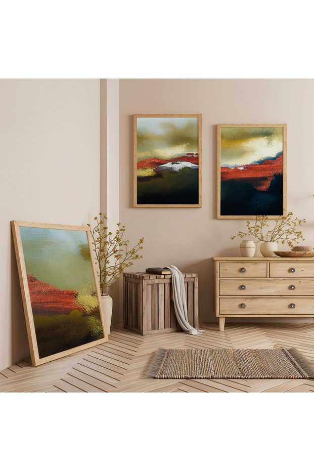 Wooden Framed Dream of Autumn Triple Wooden Painting Set