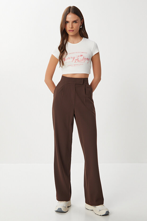 Velcro Polyviscon Palazzo Trousers Lgp0022 Brown