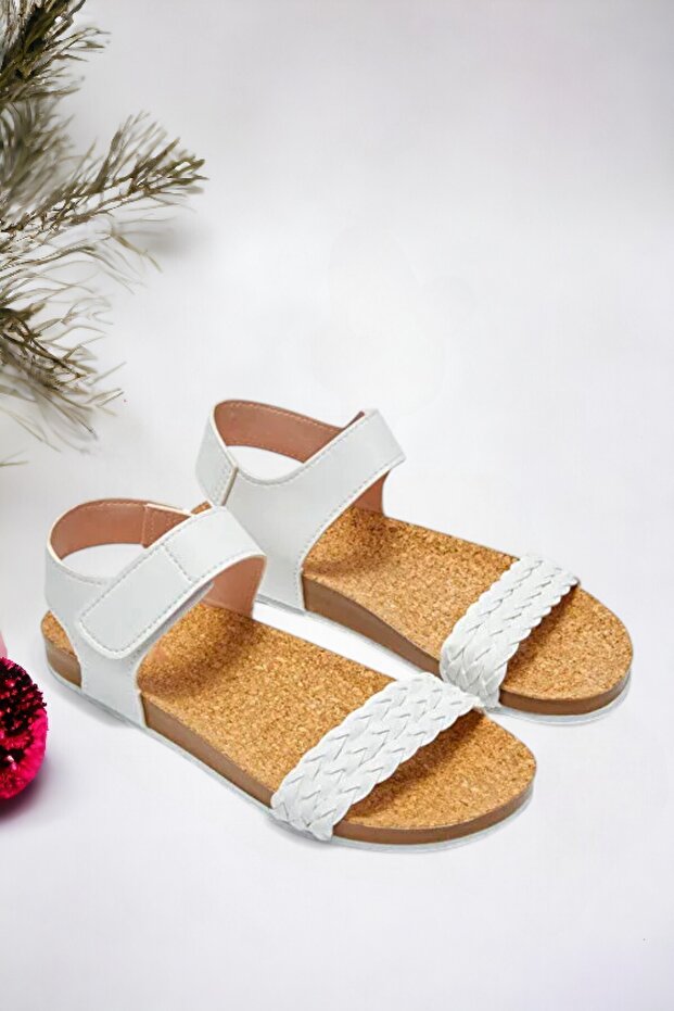White Single Strap Girls' Sandals