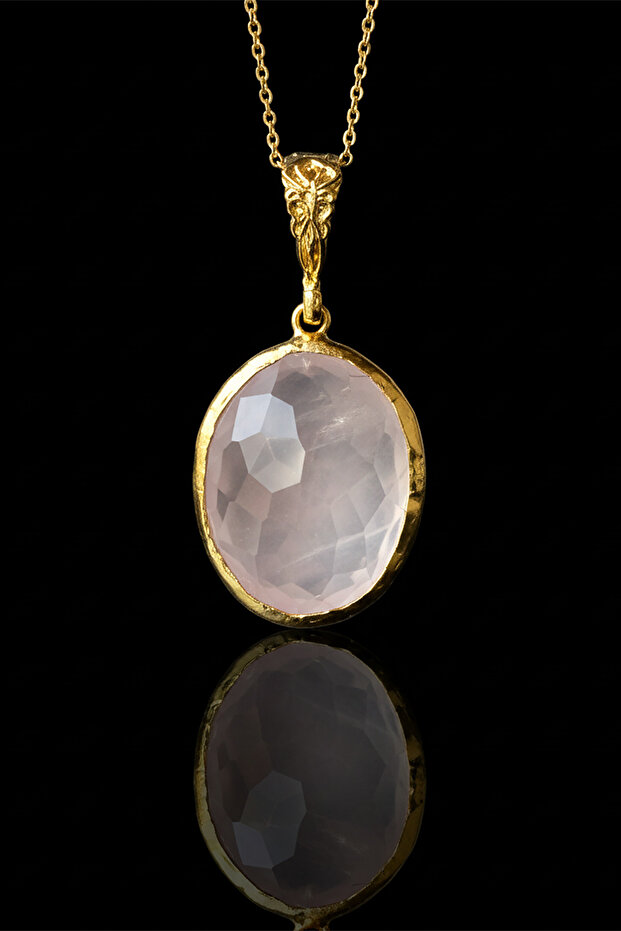 Pembe Kuvars Kolye - 1