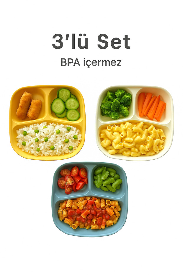 BPA'sız 3 Bölmeli Tabak Seti Sağlıklı Ve Güvenli Yemek Tabağı (3 ADET ) Çocuk Tabağı Mama Tabağı - 6