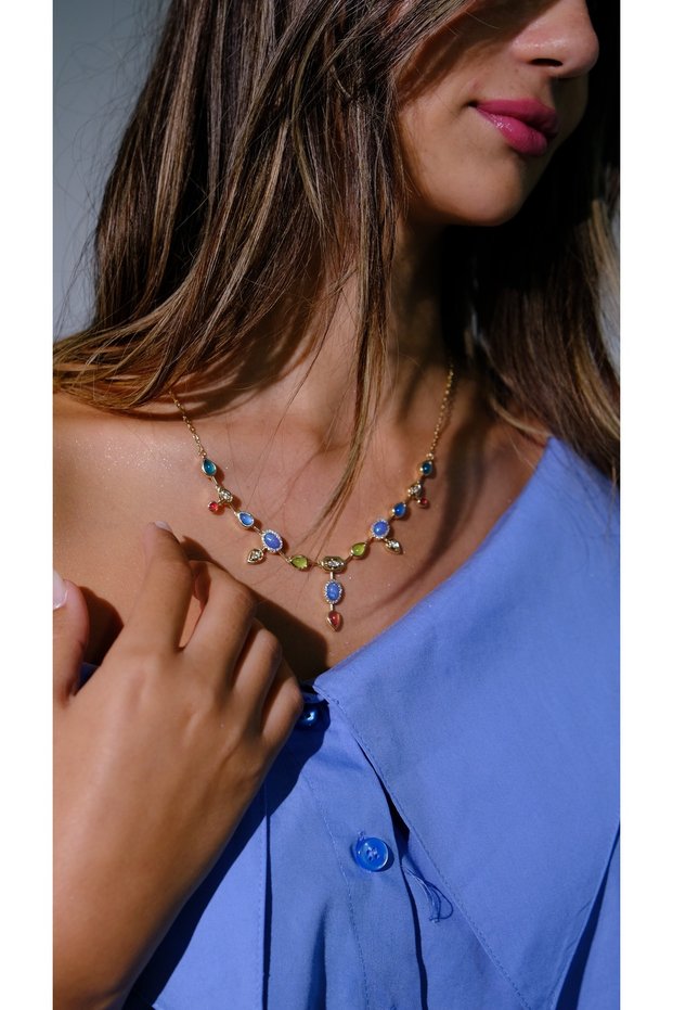 Special Series Colorful Stone Gold Steel Necklace