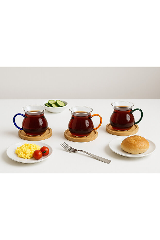 Bambu Altlıklı KEYFİ ALA Çay Bardağı 3lü - 3