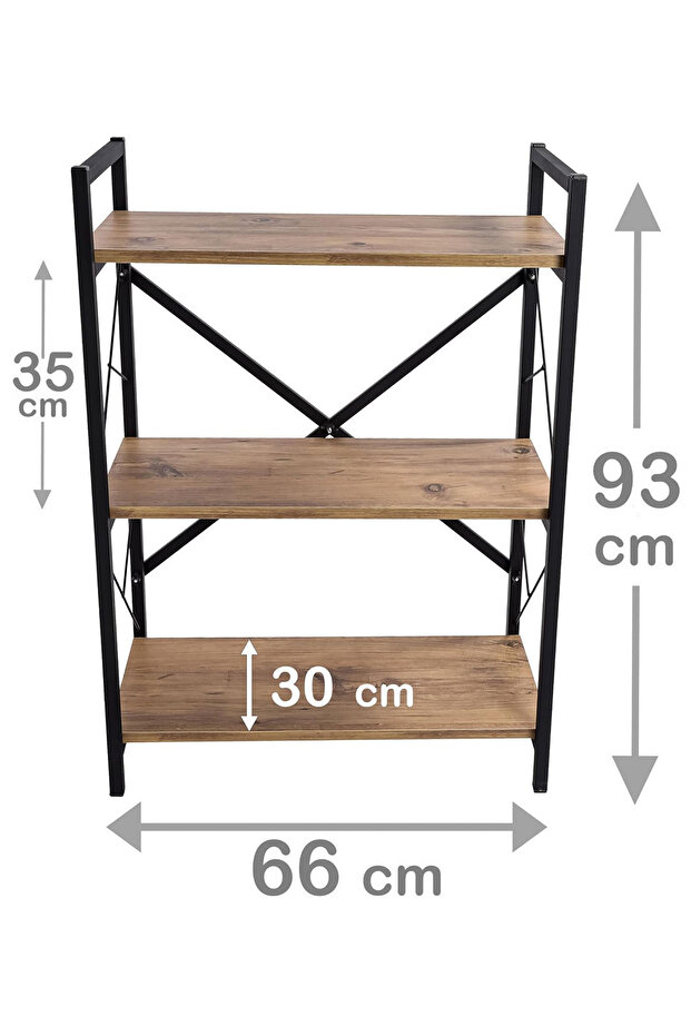 Coffee Corner Table for Display and Storage, Side Table with Three Wooden Shelves and Metal Frame 66*35*93cm - 4