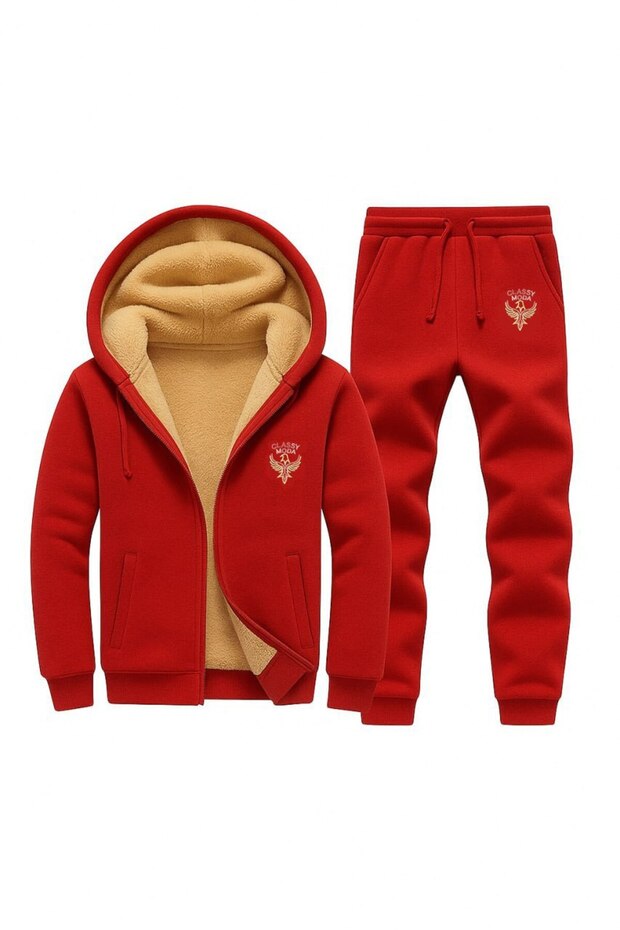 Eşofman Takımı - 2lü Alt-üst - Nakiş - Kapüşonlu - 3 Iplık Şardonlu -üst Iç Welsoft Kollar Hariç - 1