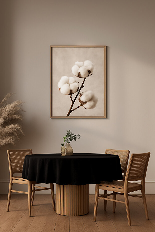Black Buldan Cotton Linen Table Cloth