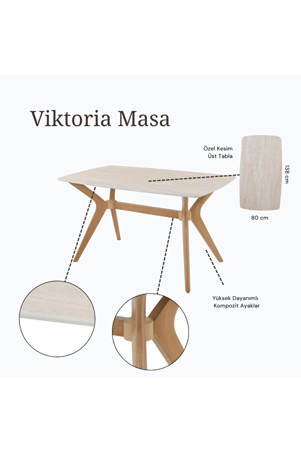 80 x 140 Mutfak Masası(Sadece Masa) Traverten-Ceviz MDF Salon ve Mutfak Masası Viktoria Model (Masa) - 4