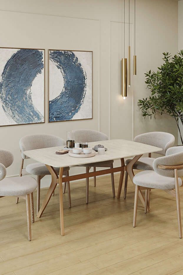 80 x 140 Mutfak Masası(Sadece Masa) Traverten-Ceviz MDF Salon ve Mutfak Masası Viktoria Model (Masa) - 1