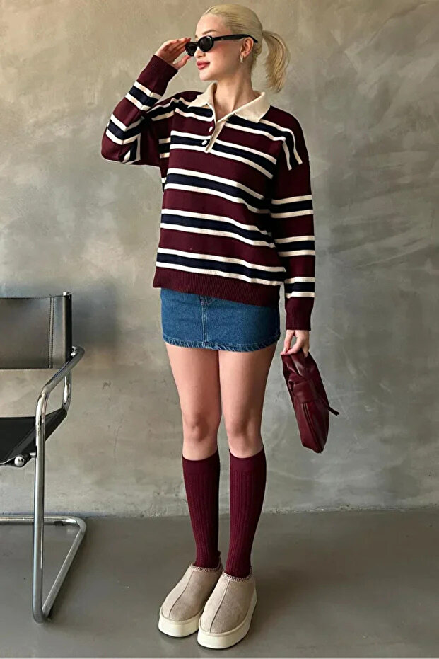 Райест пуловер с копчета и поло яка за жени - 3