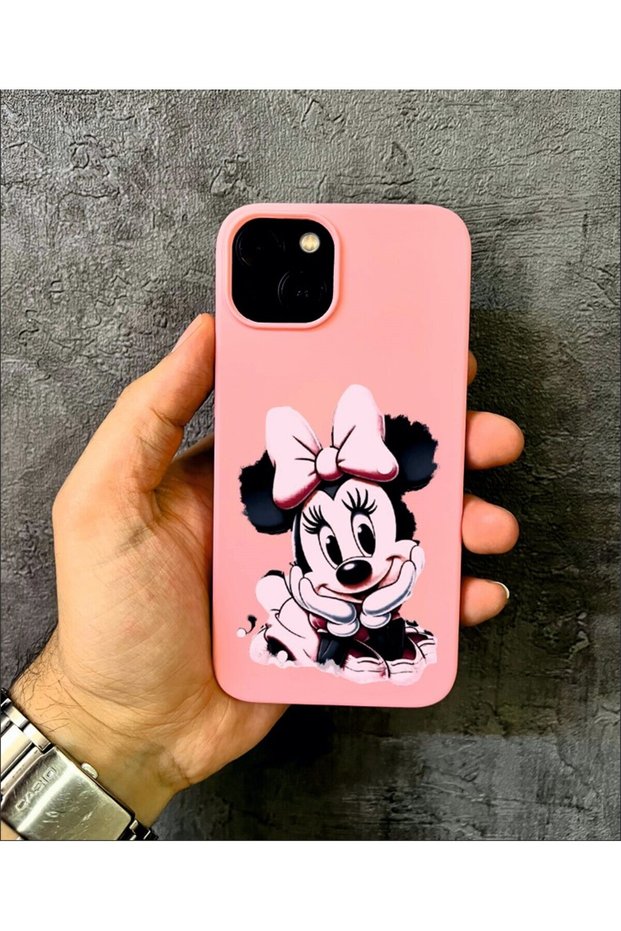 iPhone 15 Compatible Minnie Mouse D Patterned Pink Case