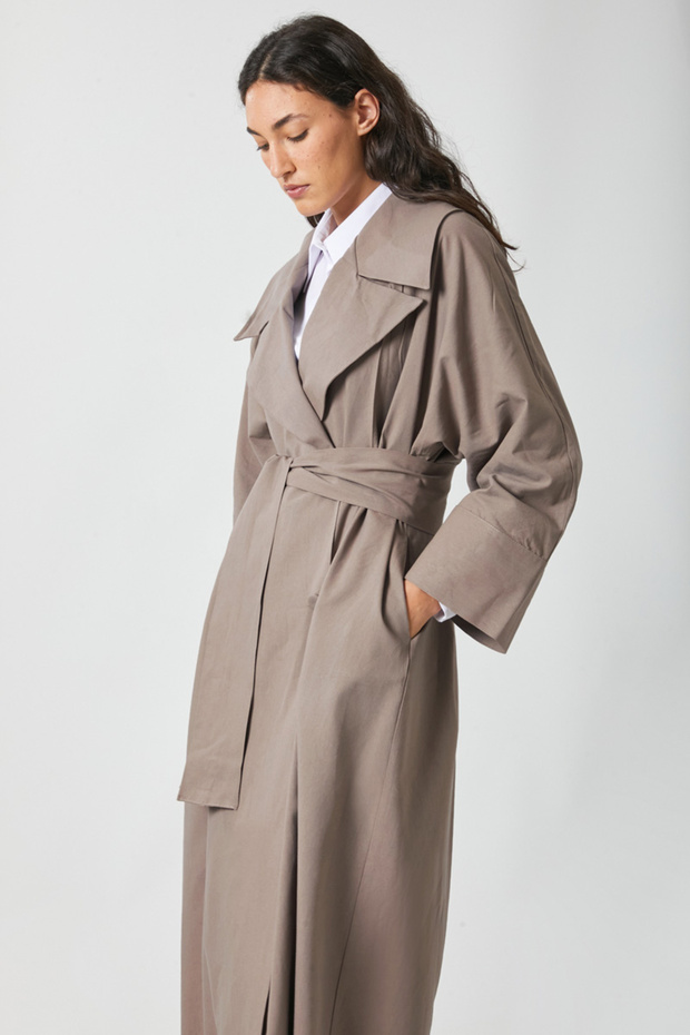 Kruvaze Keten Trenç Vizon - 5