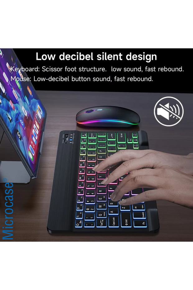 RGB Tablet ve Telefonlar için Türkçe Bluetooth Klavye ve Mouse Set - AL7815 Mavi - 3