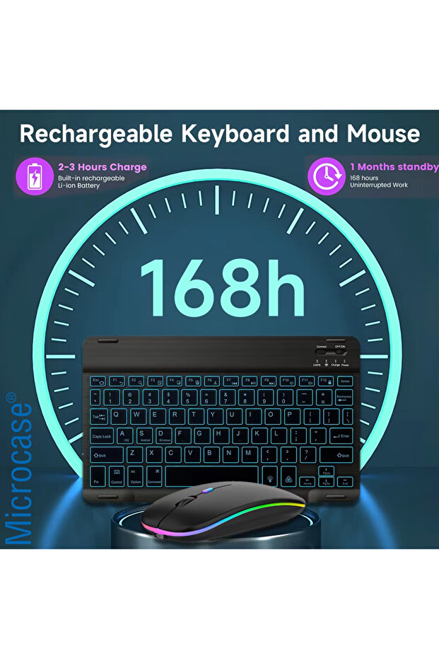 RGB Tablet ve Telefonlar için Bluetooth Klavye ve Mouse Set - AL7815 Pembe - 4