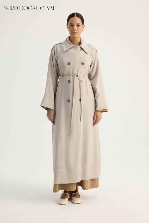 Apoletli Kruvaze Trençkot Taş - 1