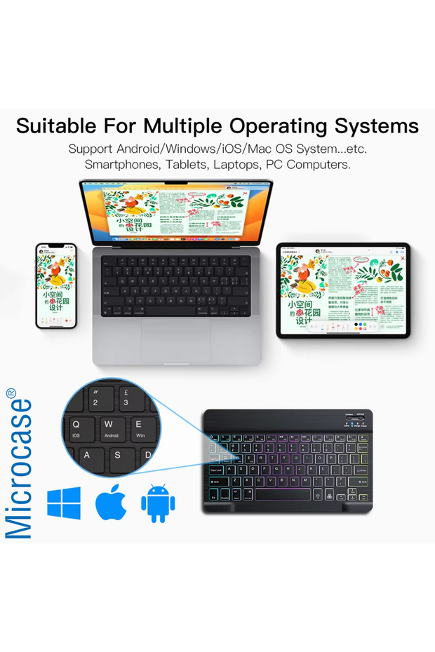 RGB Tablet ve Telefonlar için Türkçe Bluetooth Klavye ve Mouse Set - AL7815 Mavi - 5