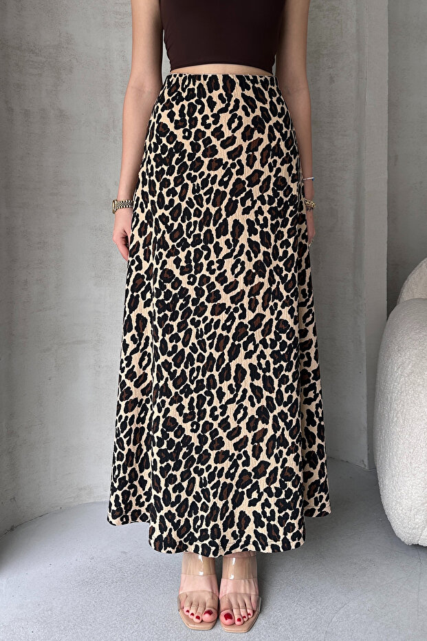 ليوبارد منقوشة تنورة طويلة ملفوفة متوهج - 3