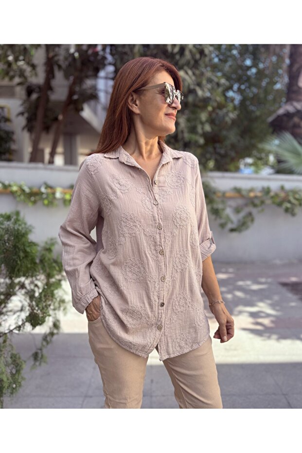 Brode Pattern Shirt Beige - 3