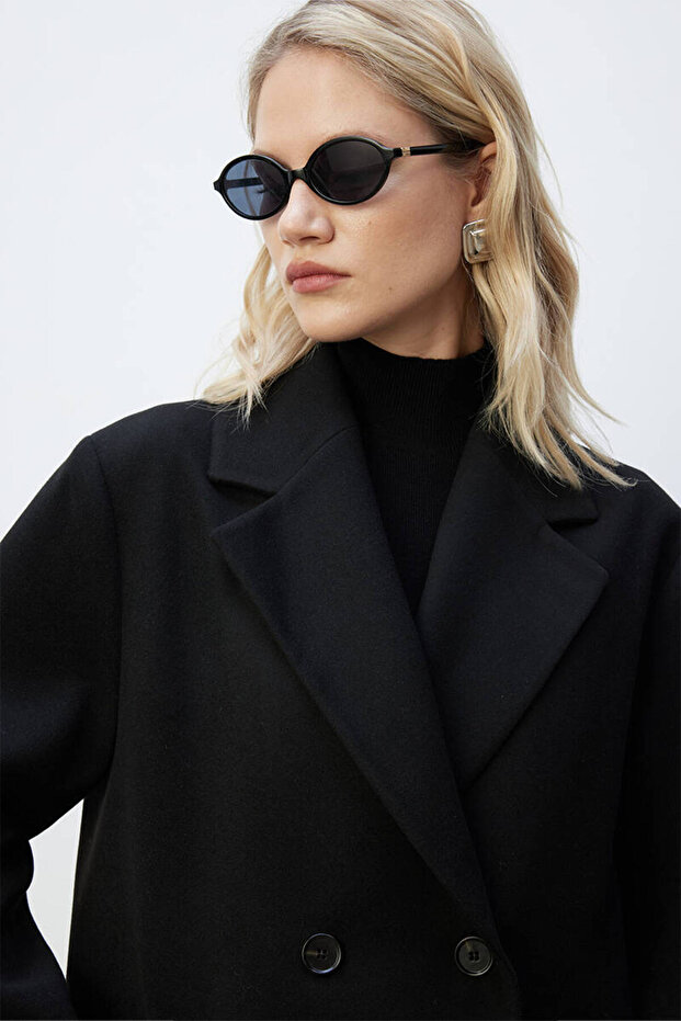 Black Double Button Classic Coat - 4