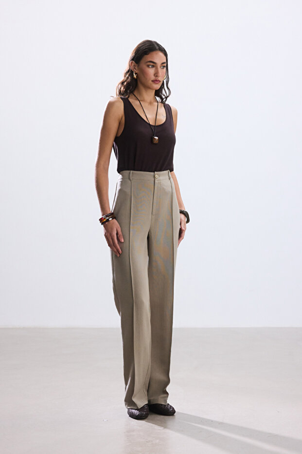 ADAÇAYI NERVÜRLÜ VİSKON KETEN PANTOLON - 4