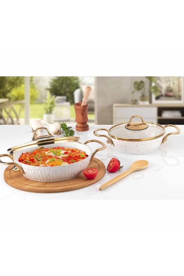 Maya 4 Parça Granit Sahan Set Beyaz-Altın