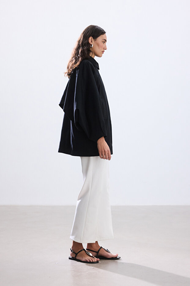 SİYAH PELERİN TRENÇKOT - 6