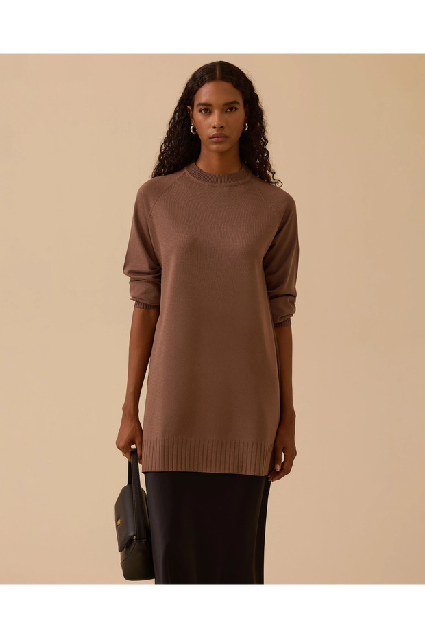 Uzun Kollu Basic Triko Tunik - 1