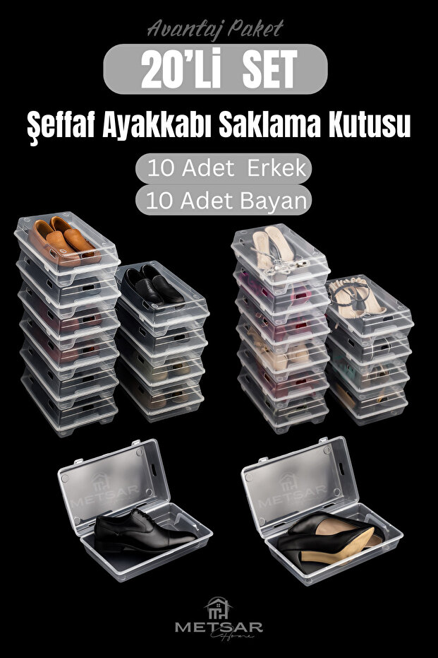 20’li Set Şeffaf Ayakkabı Kutusu Erkek& Bayan– Ayakkabı Saklama Kutusu Düzenleyici Organizer - 5