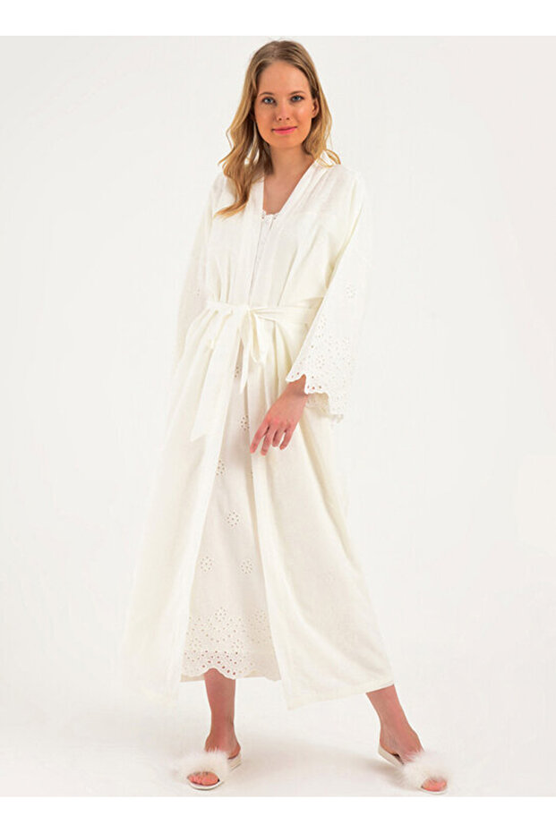 Rochie de damă ecru cu mânecă lungă-48110 - 1