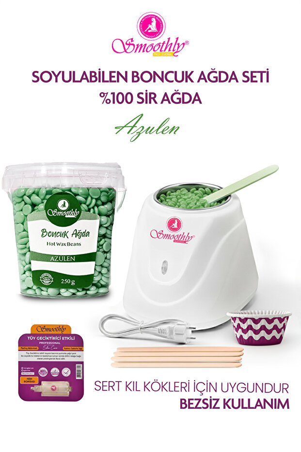 Soyulabilen AZULEN Boncuk Ağda 250gr + Ağda Makine + Karınca Yumurta Yağ +Spatula Seti - 1
