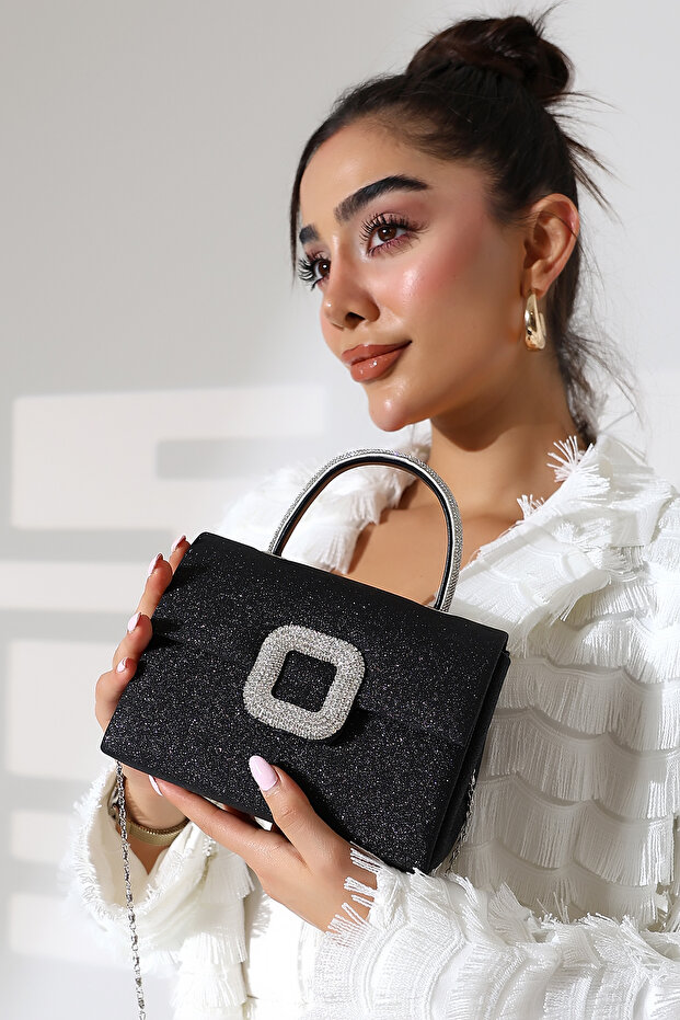 حقيبة سهرة للنساء لامعة مع سلسلة ومقبض