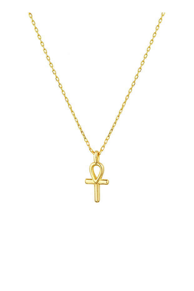 Gümüş Üzeri 14 Ayar Altın Kaplama Ankh Kolye - 1