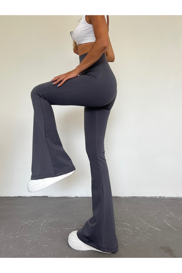 Women's Gray Submersible Fabric Recovery Lycra Inner No See-through High Waist Spanish Leg Leggings Pants