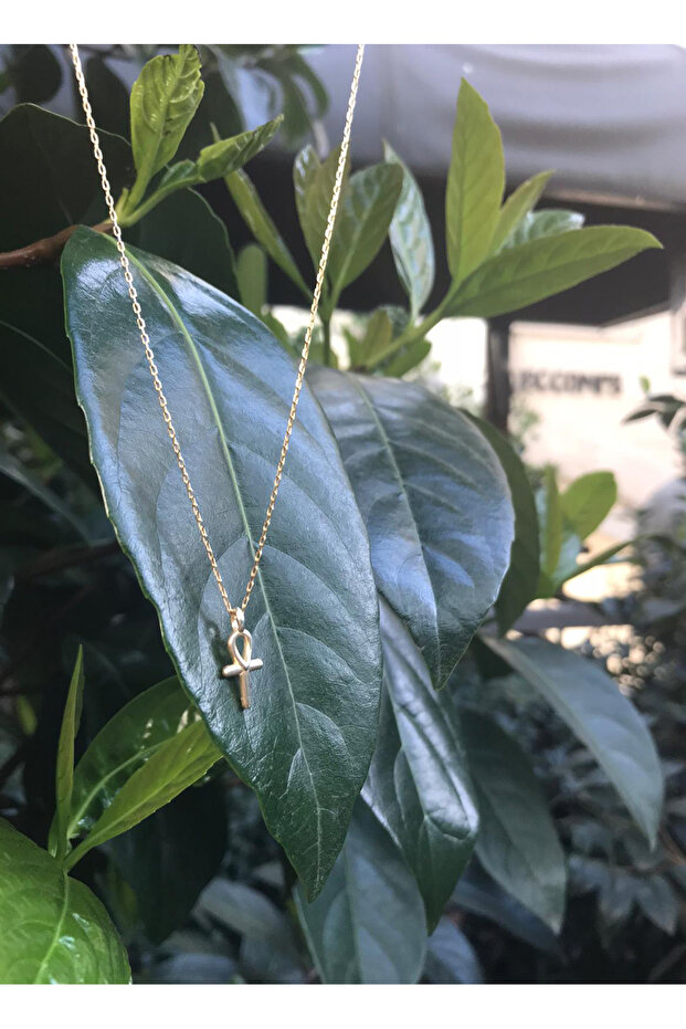 Gümüş Üzeri 14 Ayar Altın Kaplama Ankh Kolye - 2