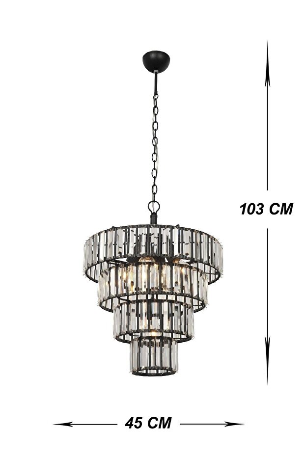 Aydınlatma Bert 4+1 Li Mat Siyah Kt Avize Kristal Taşlı Avize Lüks Avize Salon Avizesi - 5