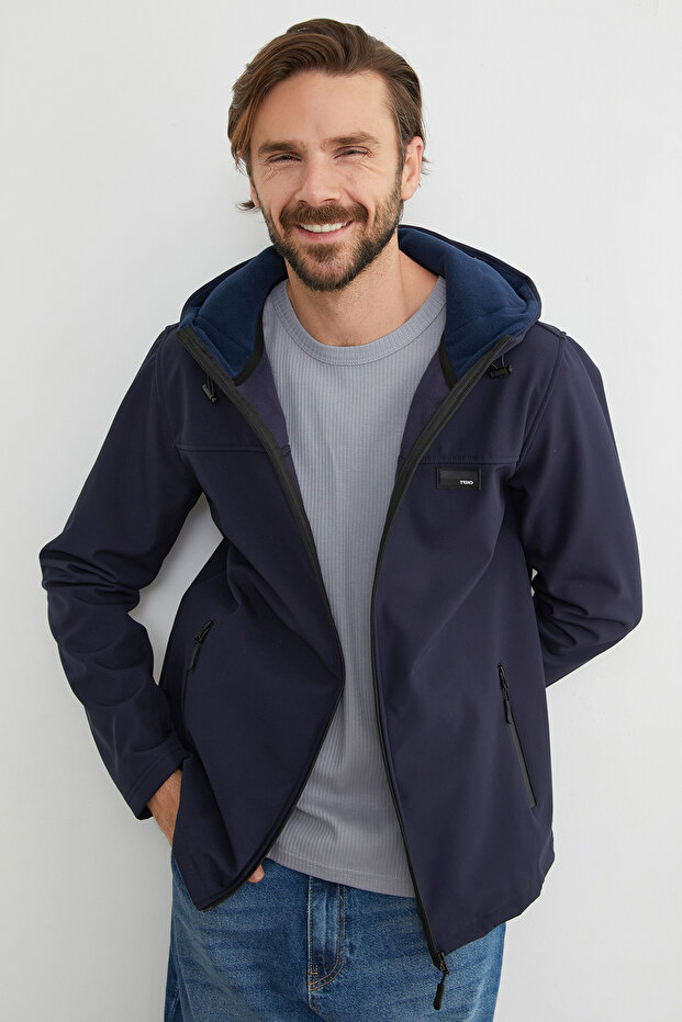 Diver Fabric Zippered Hooded Coat