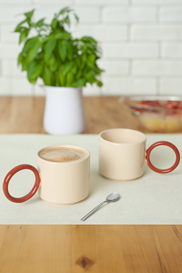 Stackable Brown Cup with Ring Handle 8 Cm 2 Pieces - 5