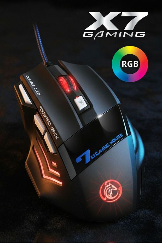 7635 X7 RGB LED Işıklı Gaming Mouse / 7 Tuşlu Oyuncu Mouse / 1200/1600/2400 DPI / Kumaş Kablo - 1