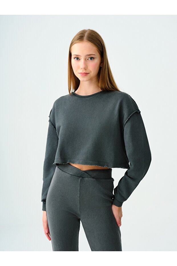 Crop Kadın Sweatshirt - 1