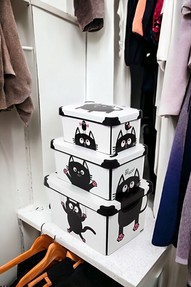 Style Box Meowdesenli 3 Parça Dekoratif Saklama Kutusu Seti - 2