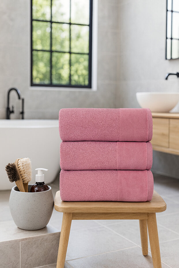 Set of 3 Velvet Bordered Towels 40x60 Cm