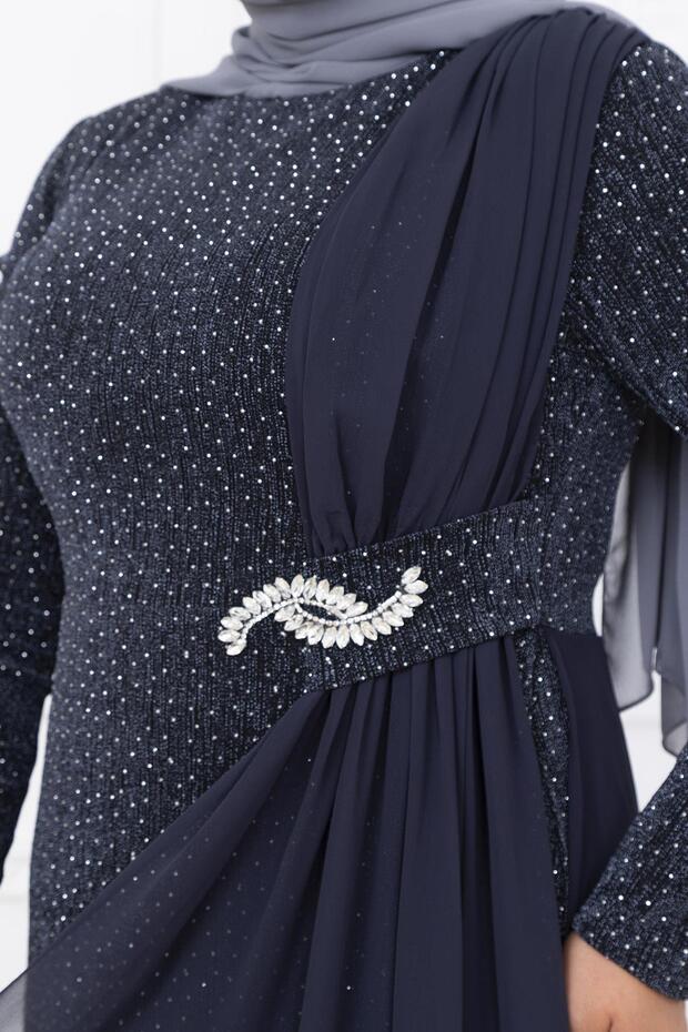 Nil Abiye Elbise Antrasit - 5