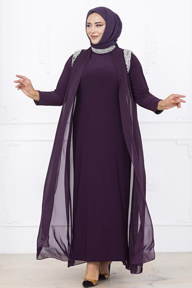 Zambak Abiye Elbise Mürdüm - 1