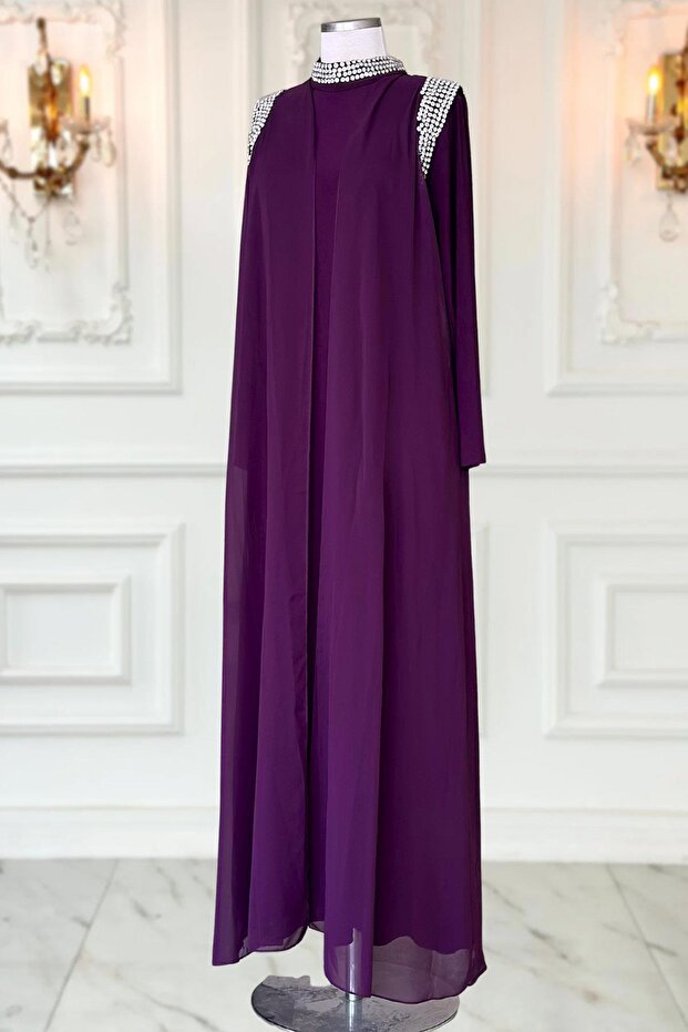 Zambak Abiye Elbise Mürdüm - 8