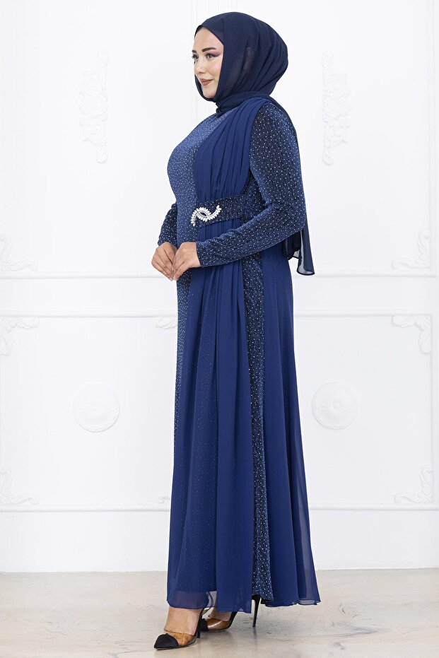 Nil Abiye Elbise İndigo - 3