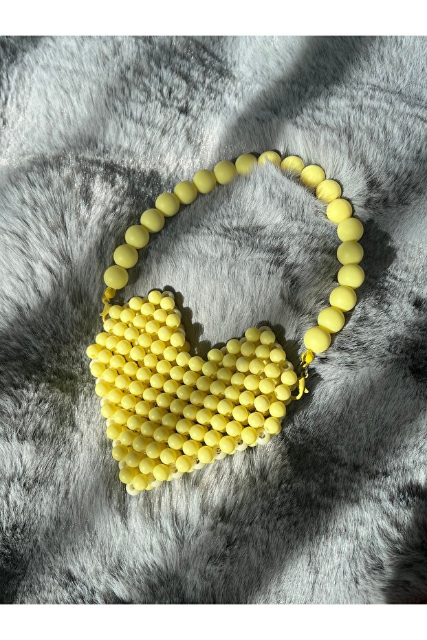 Light Yellow Heart Bag Accessory Handmade Beaded Bag Ornament