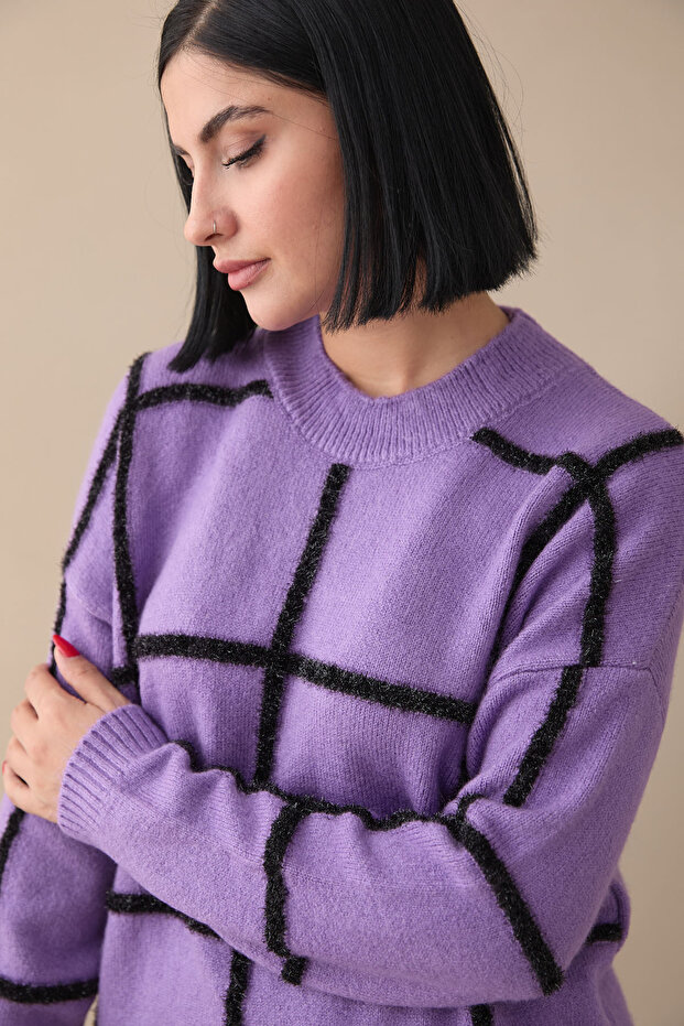 Simli Yumoş Mor Triko Tunik - 3