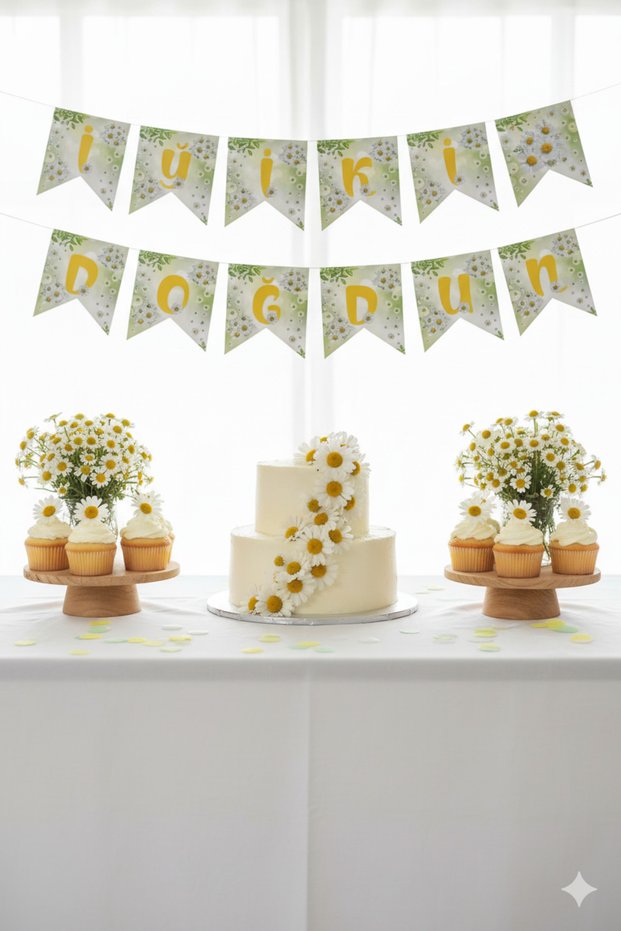 Daisy Themed Happy Birthday Birthday Stretches Lettering