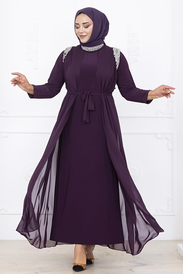 Zambak Abiye Elbise Mürdüm - 3