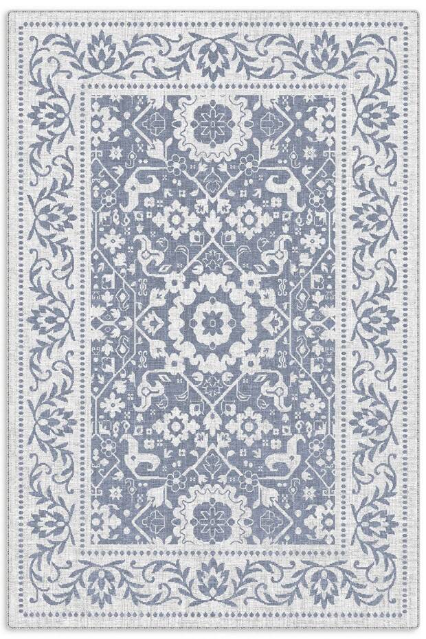 Cashmere Texture Soft Non-Slip Cotton Base Living Room Hall Kitchen Hallway Children's Light Blue Carpet Rug